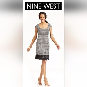 SOLD Nine West Black White Fit Flare Dress 14 + Cutout Eyelet